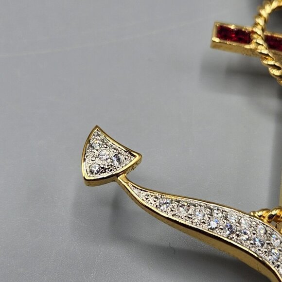 Butler Anchor Brooch Red White Green Crystal Maritime Nautical Costume Jewelry - Picture 2 of 8